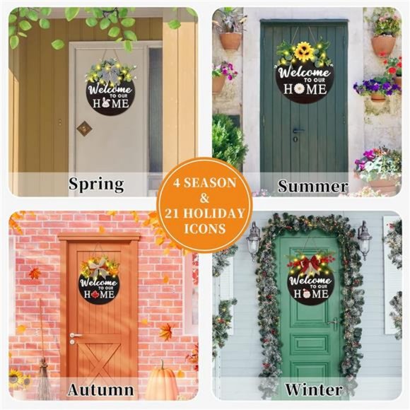 Interchangeable Welcome Sign for Front Door, Christmas Wreaths for Front Door - Picture 2 of 8